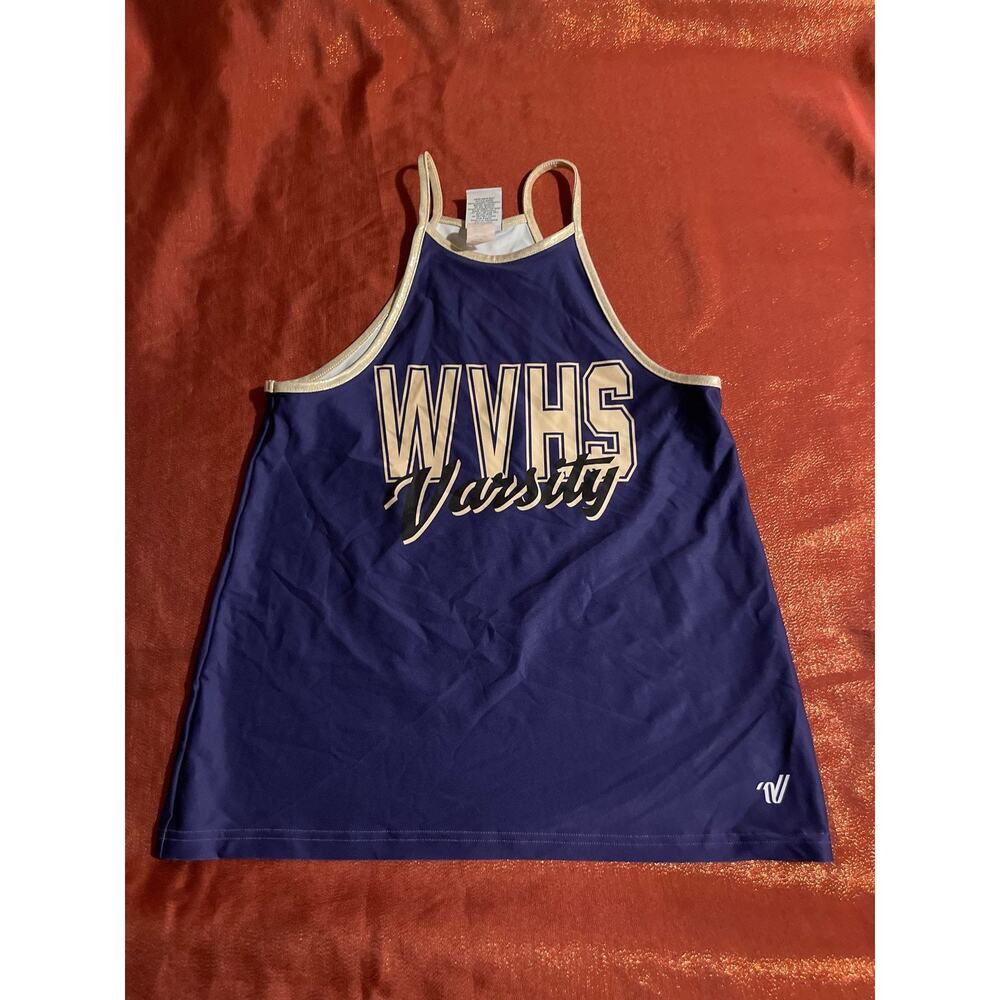 Varsity Spirit Cheer Shell Girls JR Halter WVHS Varsity Top Purple Gold Youth